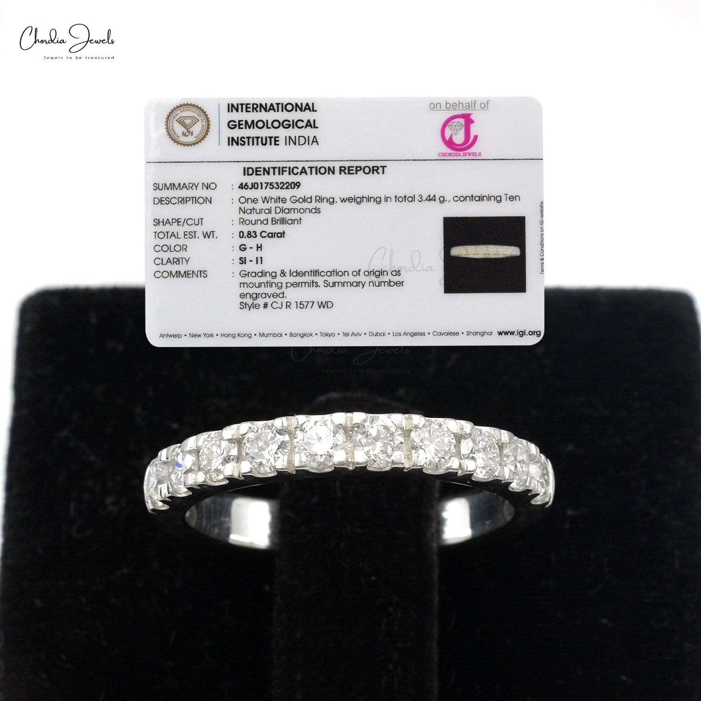 0.83 Carat G-H Quality White Diamond Half Eternity Band - Chordia Jewels