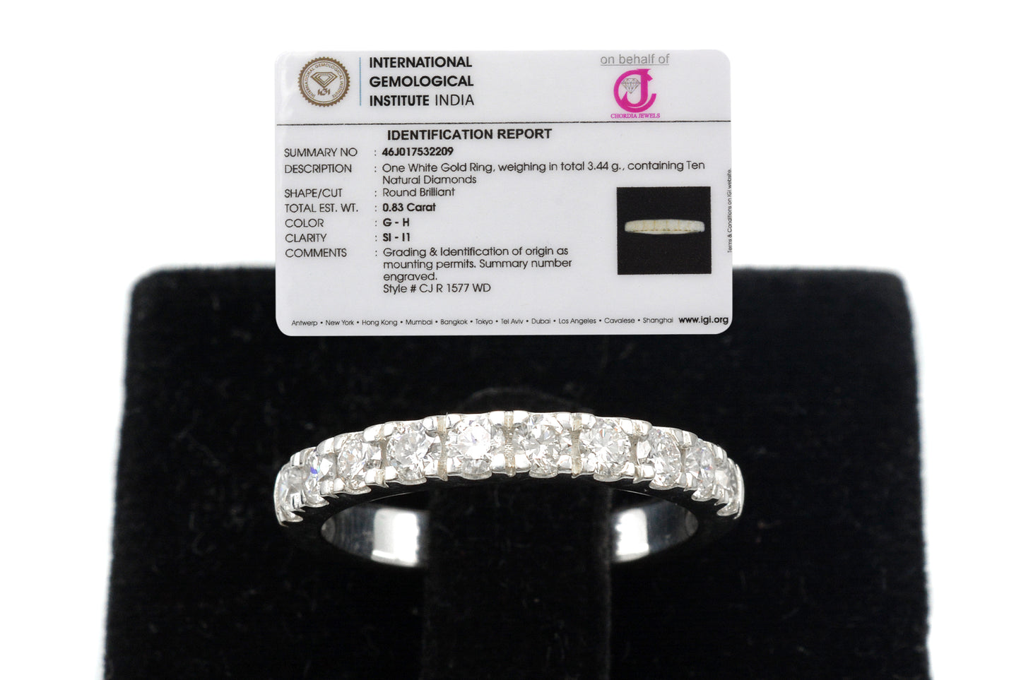 IGI Certified Half Eternity Stack Band In 14k White Gold Diamond 2.7mm Round Bridal Ring