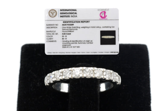 IGI Certified Half Eternity Stack Band In 14k White Gold Diamond 2.7mm Round Bridal Ring