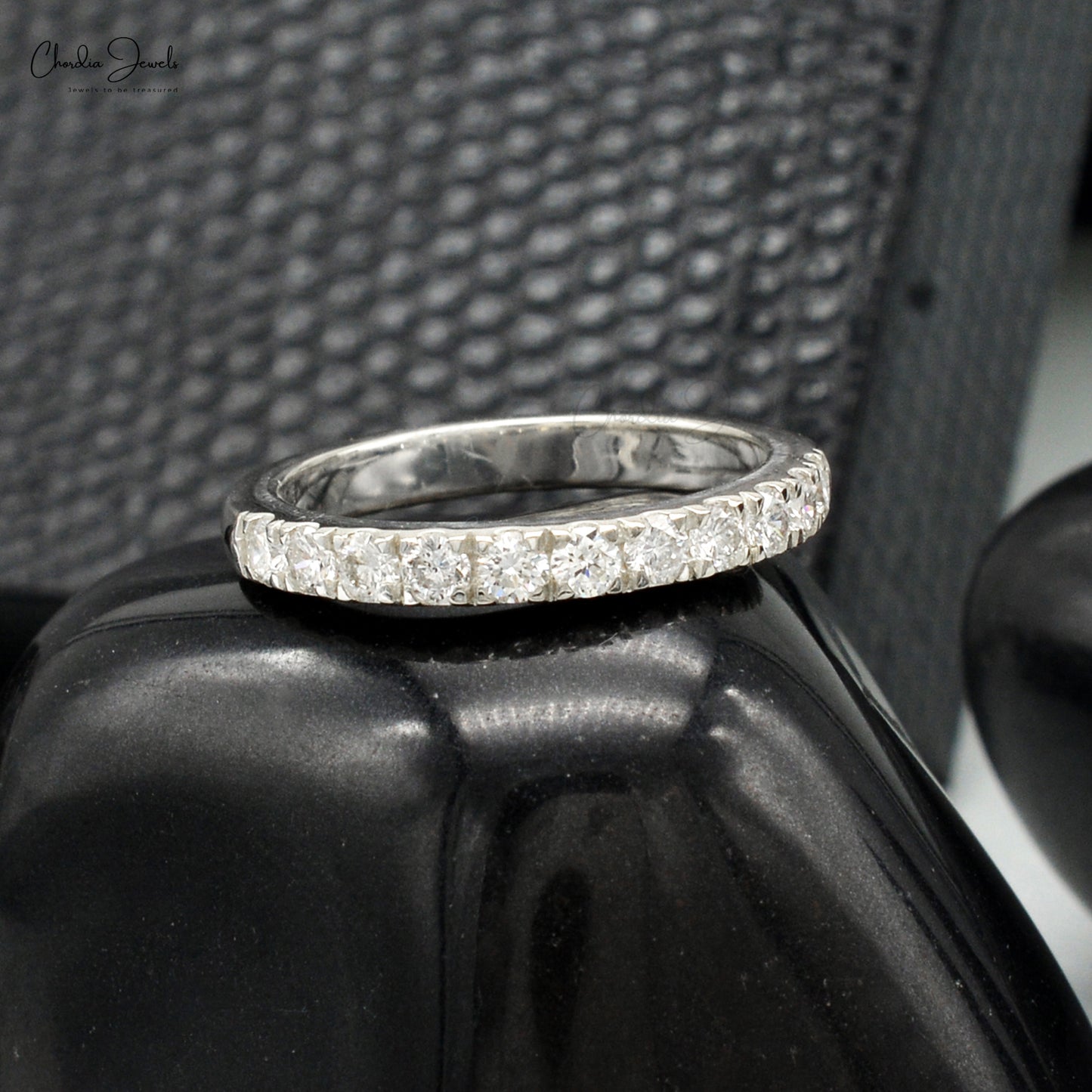 Chordia Jewels 14k White Gold 2.4mm Pave Diamond Half Eternity Band