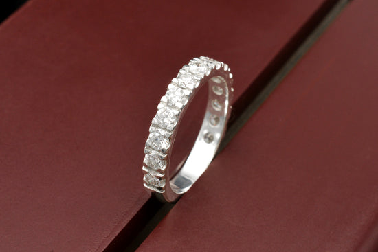 Real 14k White Gold Stack Band With IGI Certified G-H Diamond Half Eternity Women Ring