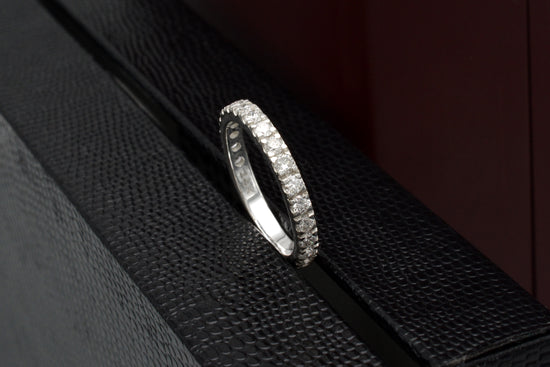 Genuine Diamond Half Way Band In 14k White Gold Dainty Eternity Stackable Bridal Ring