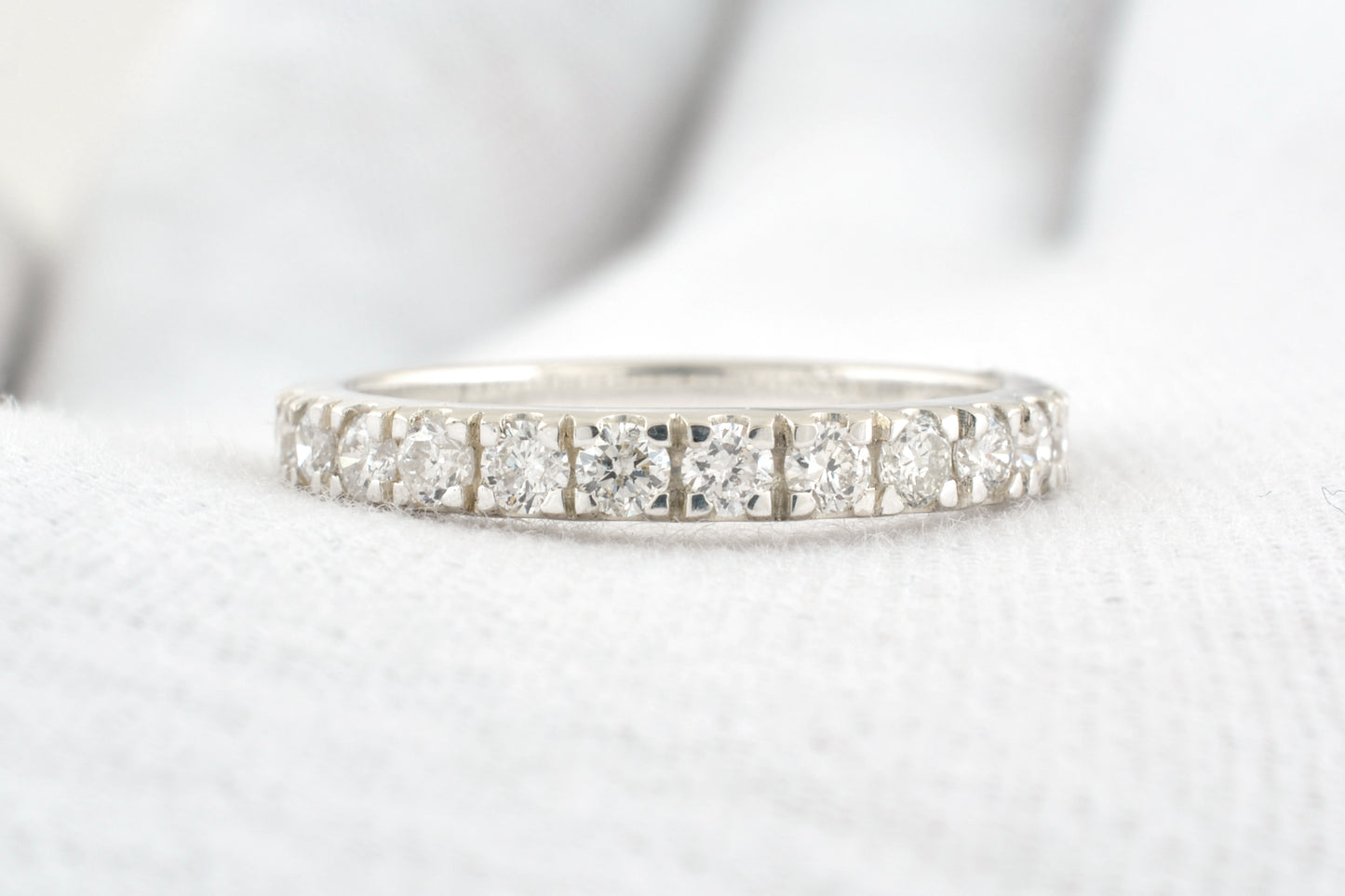 Genuine Diamond Half Way Band In 14k White Gold Dainty Eternity Stackable Bridal Ring