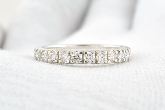 Genuine Diamond Half Way Band In 14k White Gold Dainty Eternity Stackable Bridal Ring