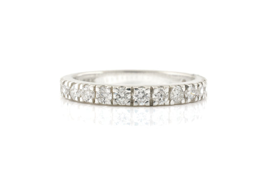 Genuine Diamond Half Way Band In 14k White Gold Dainty Eternity Stackable Bridal Ring