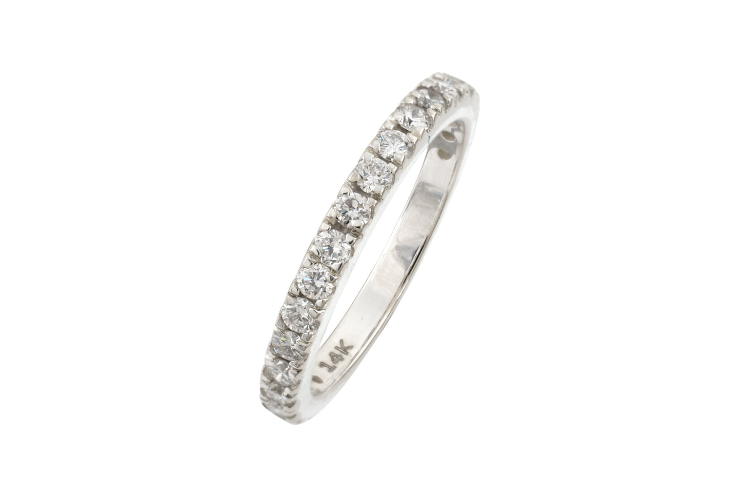 Dainty Half Eternity Ring In Pure 14k White Gold Pave Diamond 1.7mm Round Promise Band