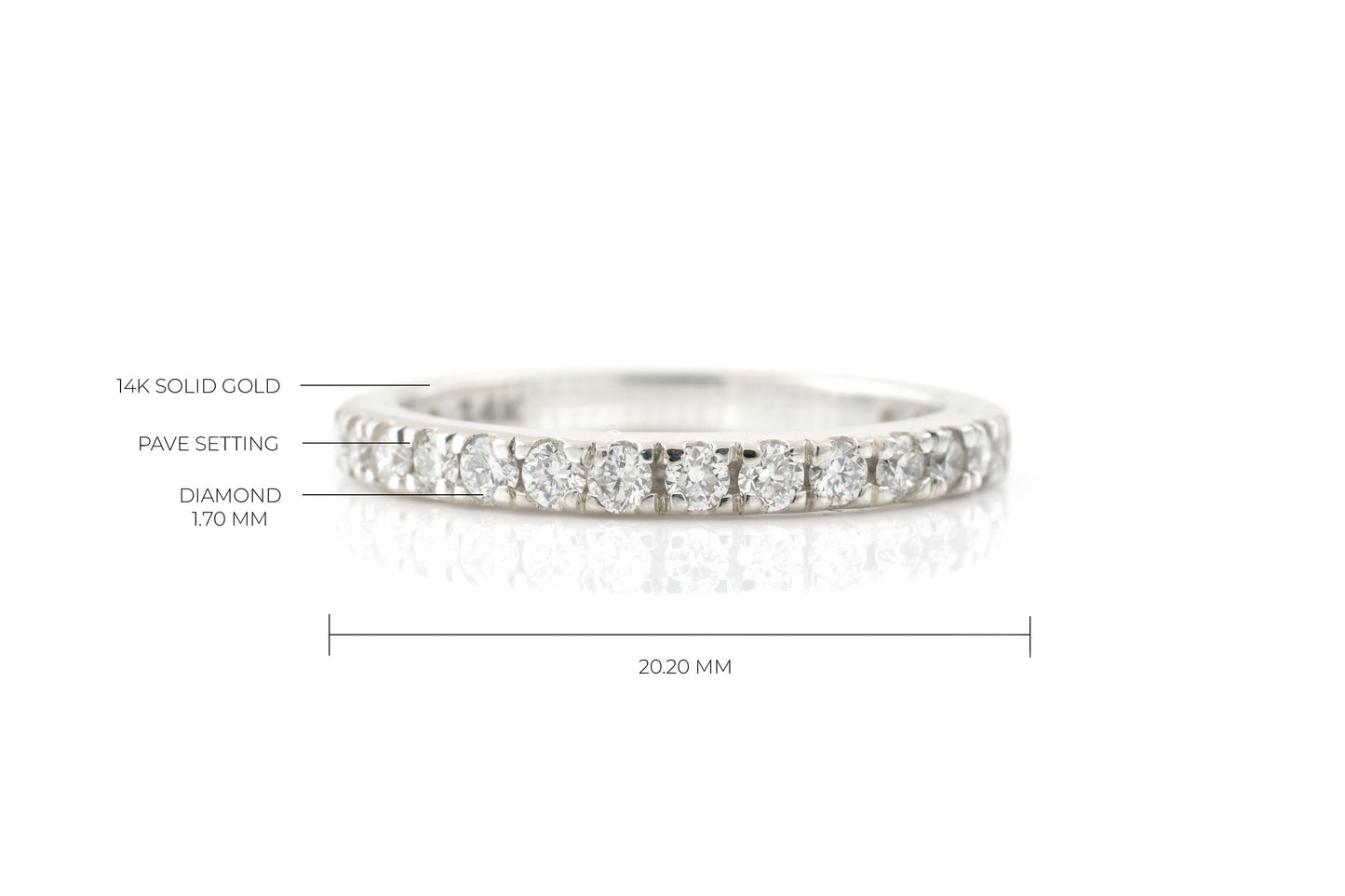 Dainty Half Eternity Ring In Pure 14k White Gold Pave Diamond 1.7mm Round Promise Band