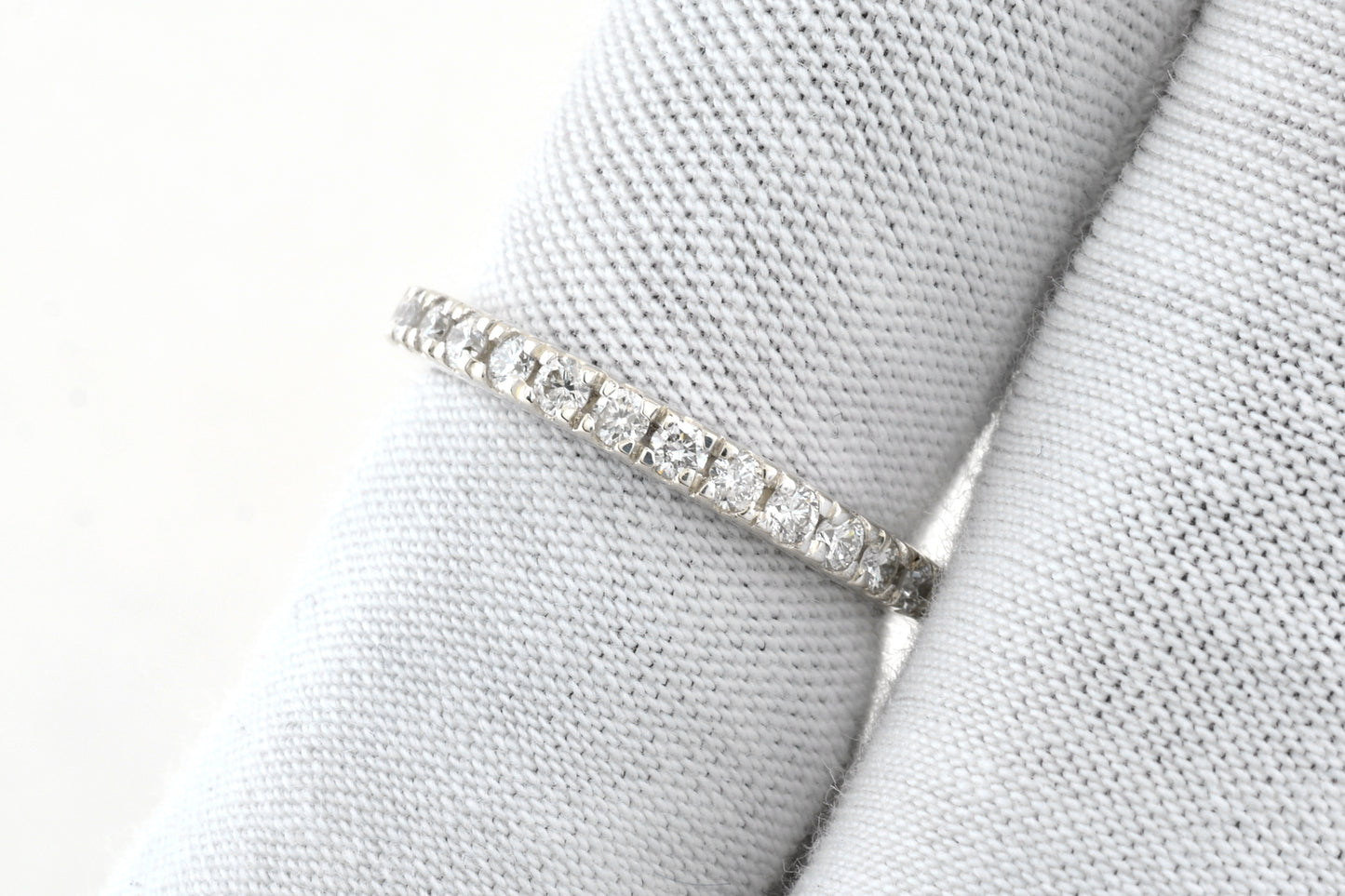 Dainty Half Eternity Ring In Pure 14k White Gold Pave Diamond 1.7mm Round Promise Band