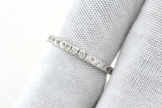 Dainty Half Eternity Ring In Pure 14k White Gold Pave Diamond 1.7mm Round Promise Band