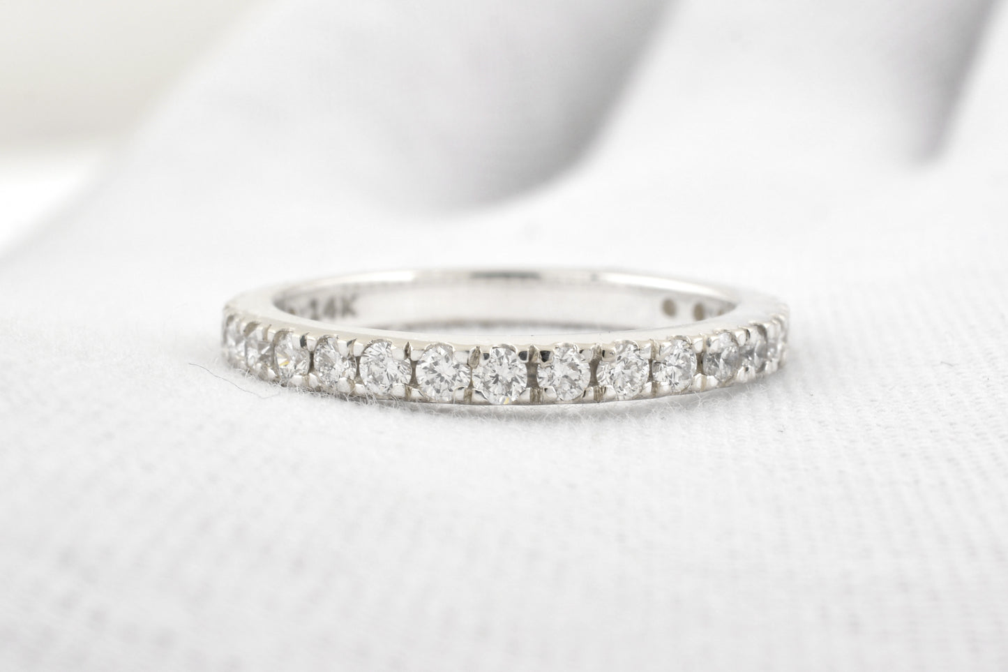 Dainty Half Eternity Ring In Pure 14k White Gold Pave Diamond 1.7mm Round Promise Band