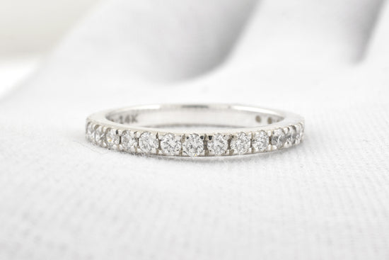 Dainty Half Eternity Ring In Pure 14k White Gold Pave Diamond 1.7mm Round Promise Band