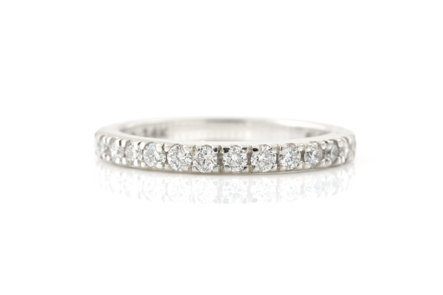 Dainty Half Eternity Ring In Pure 14k White Gold Pave Diamond 1.7mm Round Promise Band