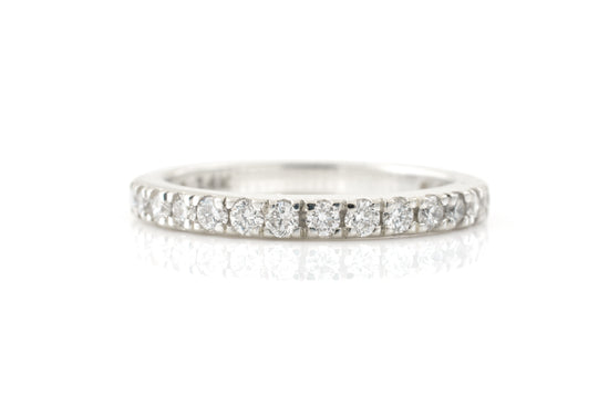 Dainty Half Eternity Ring In Pure 14k White Gold Pave Diamond 1.7mm Round Promise Band