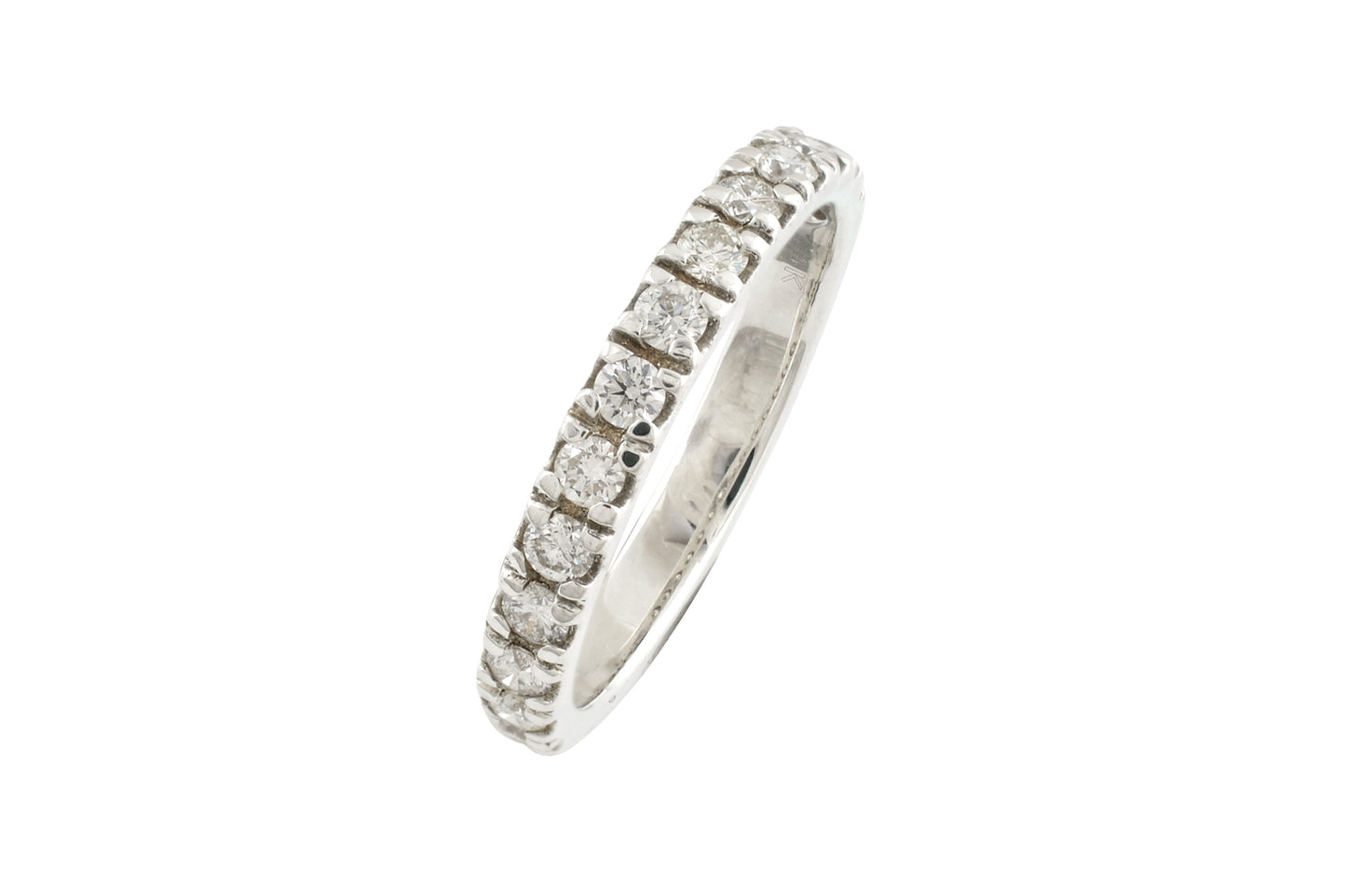 White Diamond 2mm Round Eternity Band 14k Real White Gold April Birthstone Ring