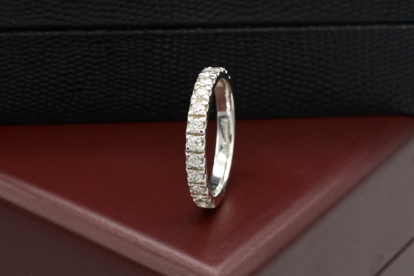 White Diamond 2mm Round Eternity Band 14k Real White Gold April Birthstone Ring