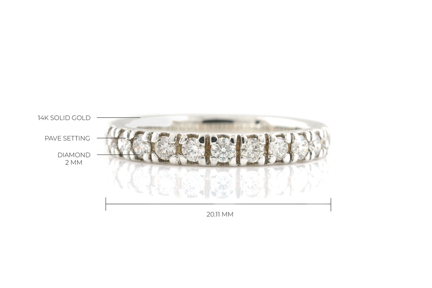 White Diamond 2mm Round Eternity Band 14k Real White Gold April Birthstone Ring