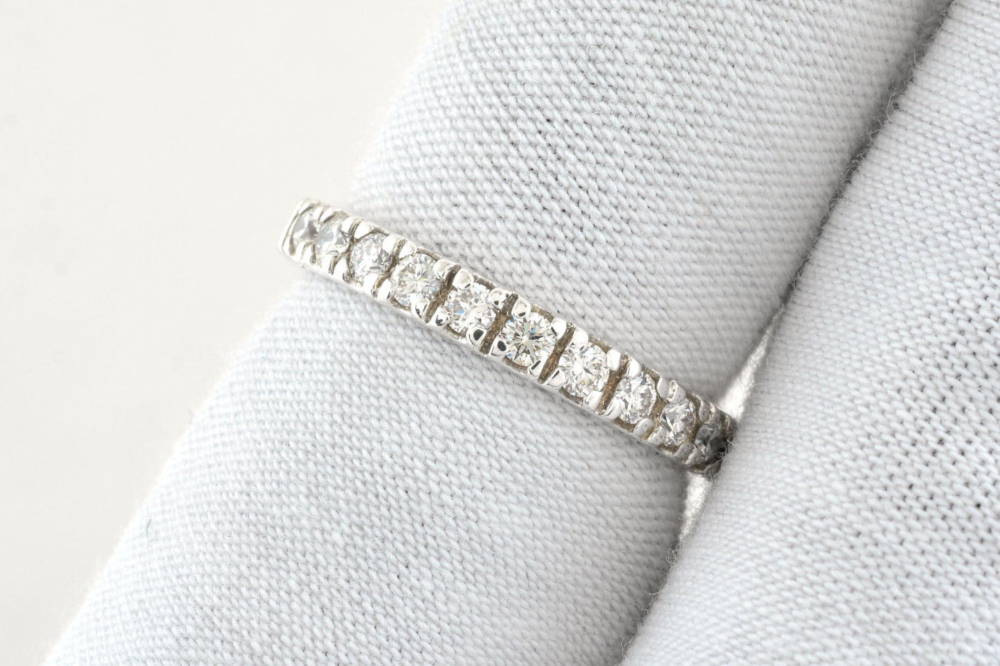 White Diamond 2mm Round Eternity Band 14k Real White Gold April Birthstone Ring