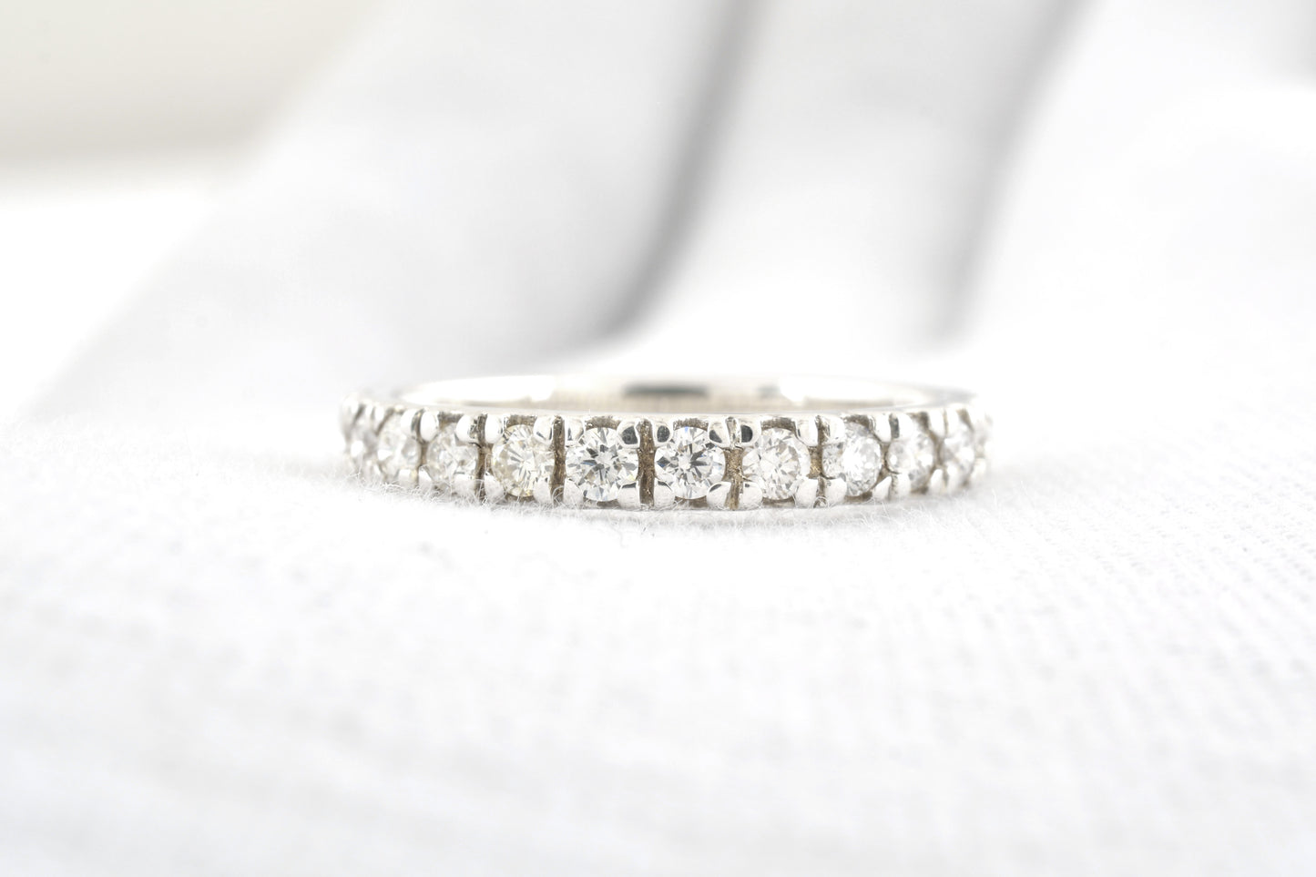 White Diamond 2mm Round Eternity Band 14k Real White Gold April Birthstone Ring