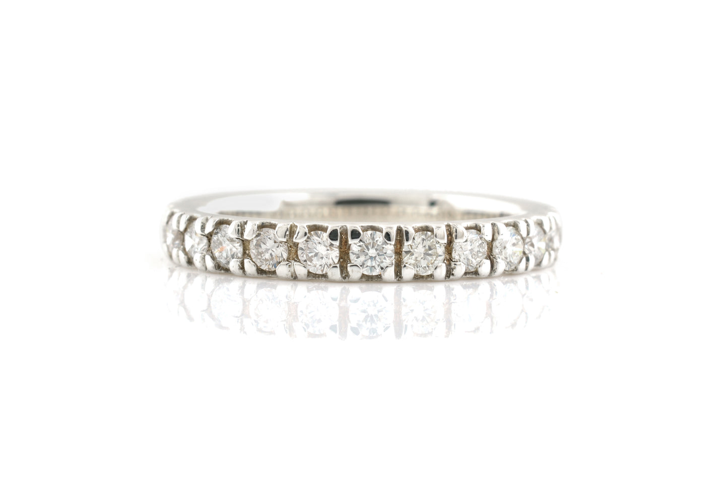 White Diamond 2mm Round Eternity Band 14k Real White Gold April Birthstone Ring