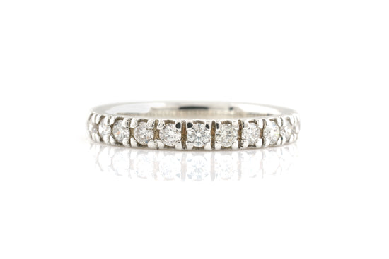 White Diamond 2mm Round Eternity Band 14k Real White Gold April Birthstone Ring