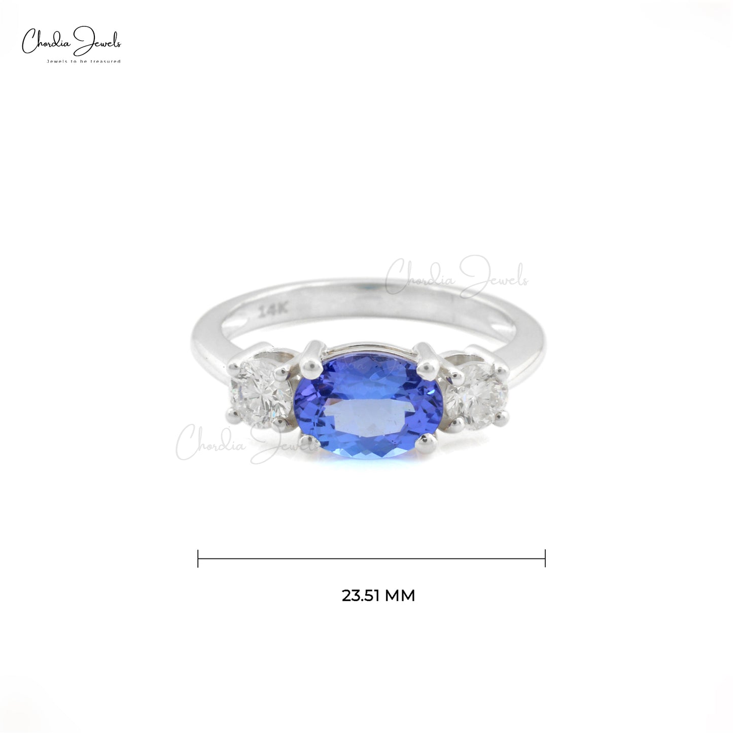 Three Stone Ring In 14k White Gold Natural Diamond Accented Dainty Tanzanite Ring For Her