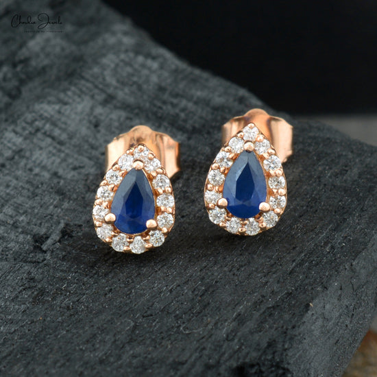 Shop 6x4mm Blue Sapphire Diamond Earrings In 14k Gold | Chordia Jewels