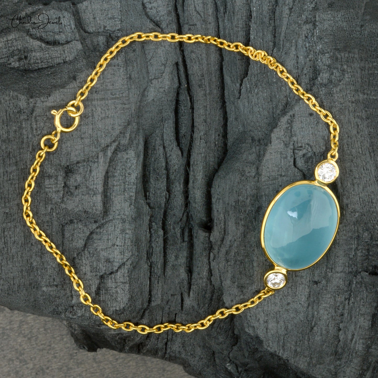 Aquamarine & Diamond Chain Bracelet In 14k Yellow Gold