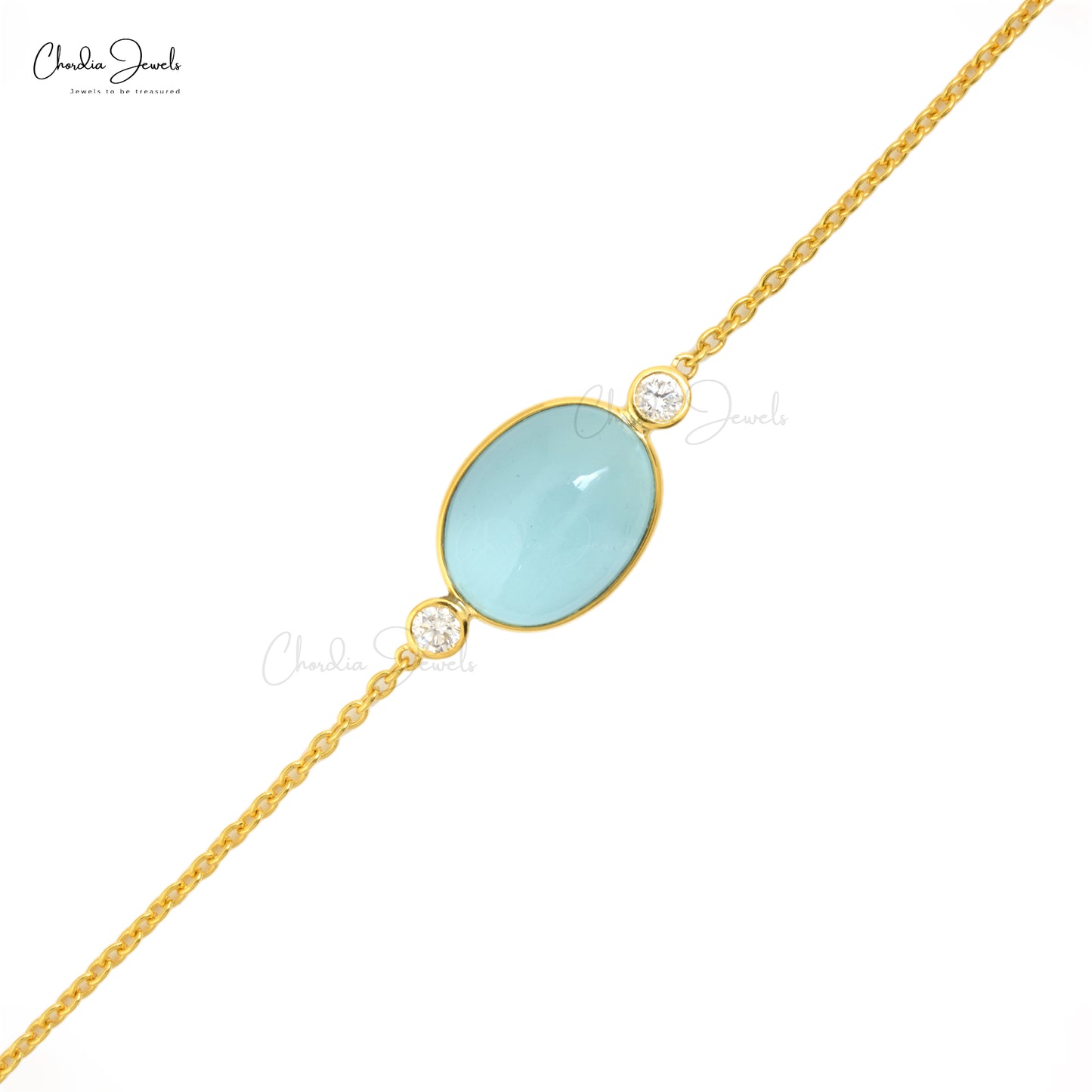 Aquamarine & Diamond Chain Bracelet In 14k Yellow Gold