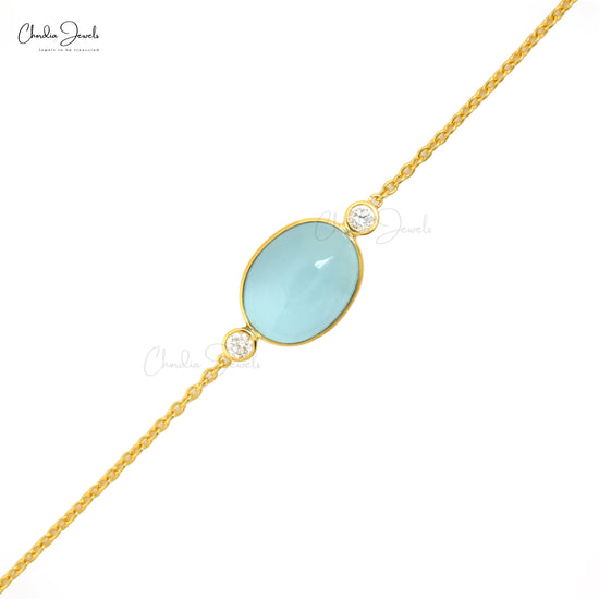 Aquamarine & Diamond Chain Bracelet In 14k Yellow Gold