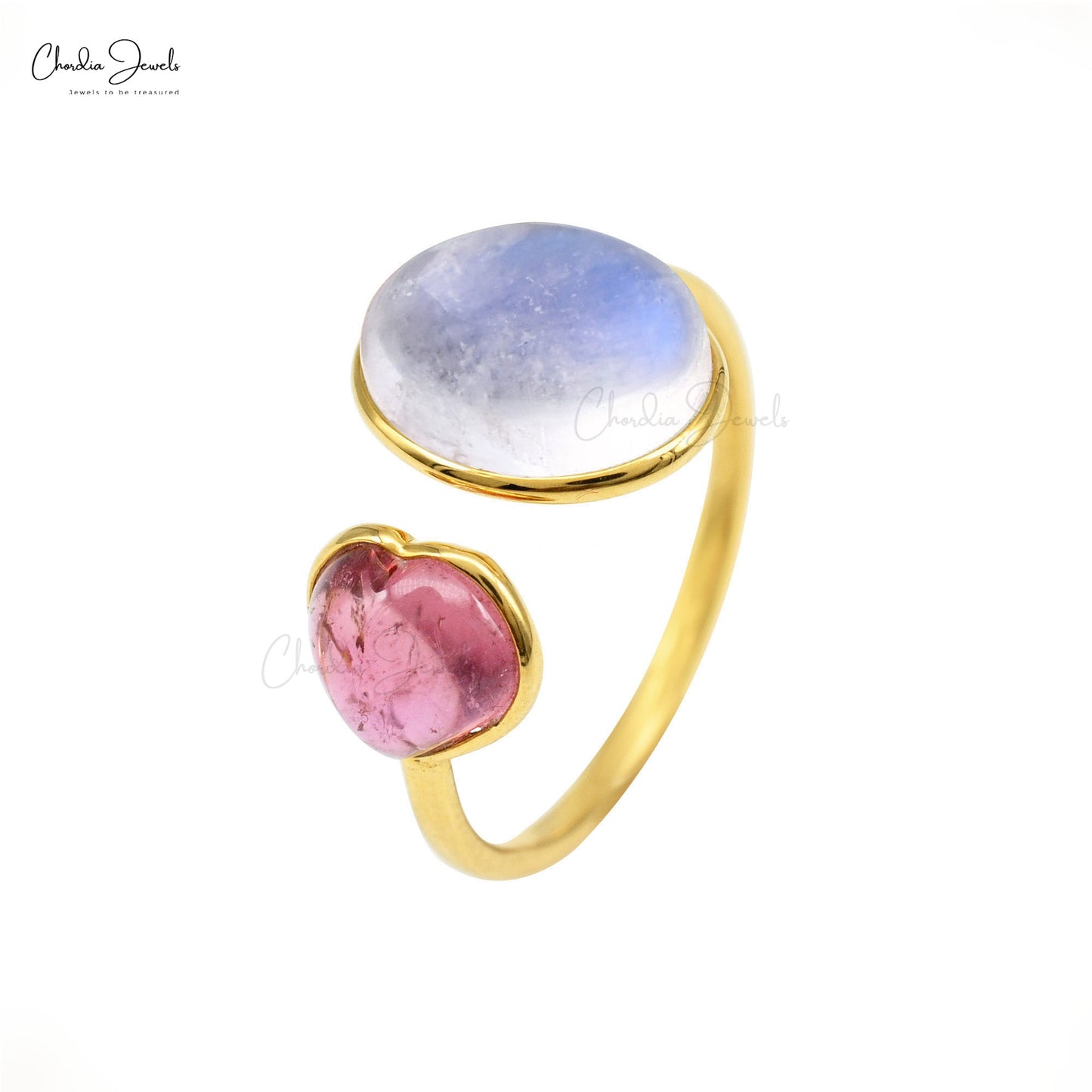 Split Shank Wedding Ring In 14k Yellow Gold Moonstone And Heart Tourmaline Open Cuff Rings