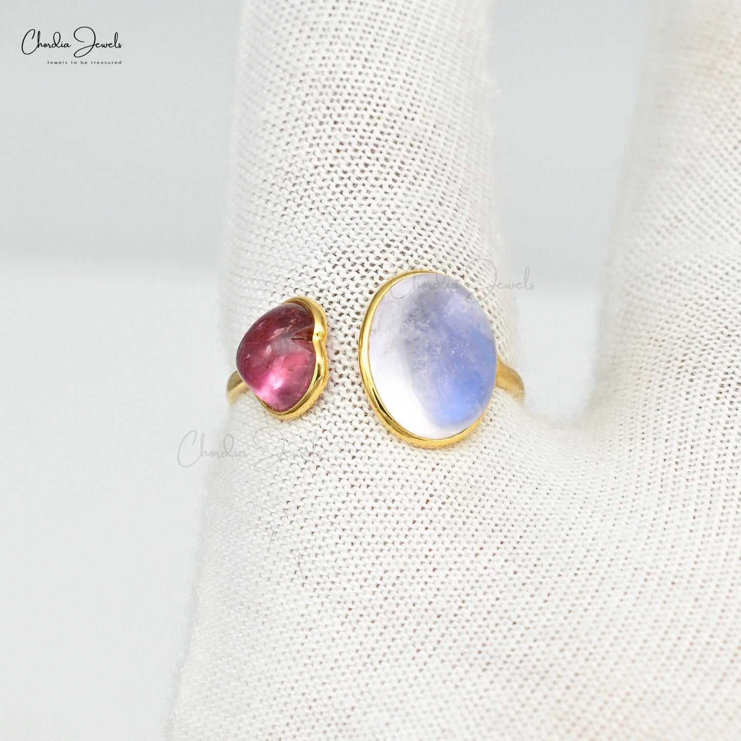 Split Shank Wedding Ring In 14k Yellow Gold Moonstone And Heart Tourmaline Open Cuff Rings