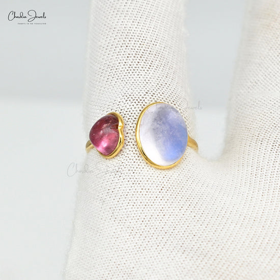 Split Shank Wedding Ring In 14k Yellow Gold Moonstone And Heart Tourmaline Open Cuff Rings