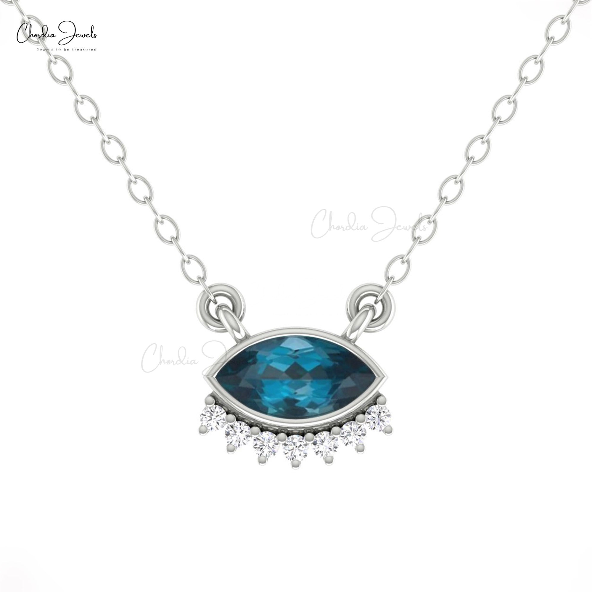 Solid 14k Gold Floating Necklace In Ct London Blue Topaz And Diamond  Eye Necklaces
