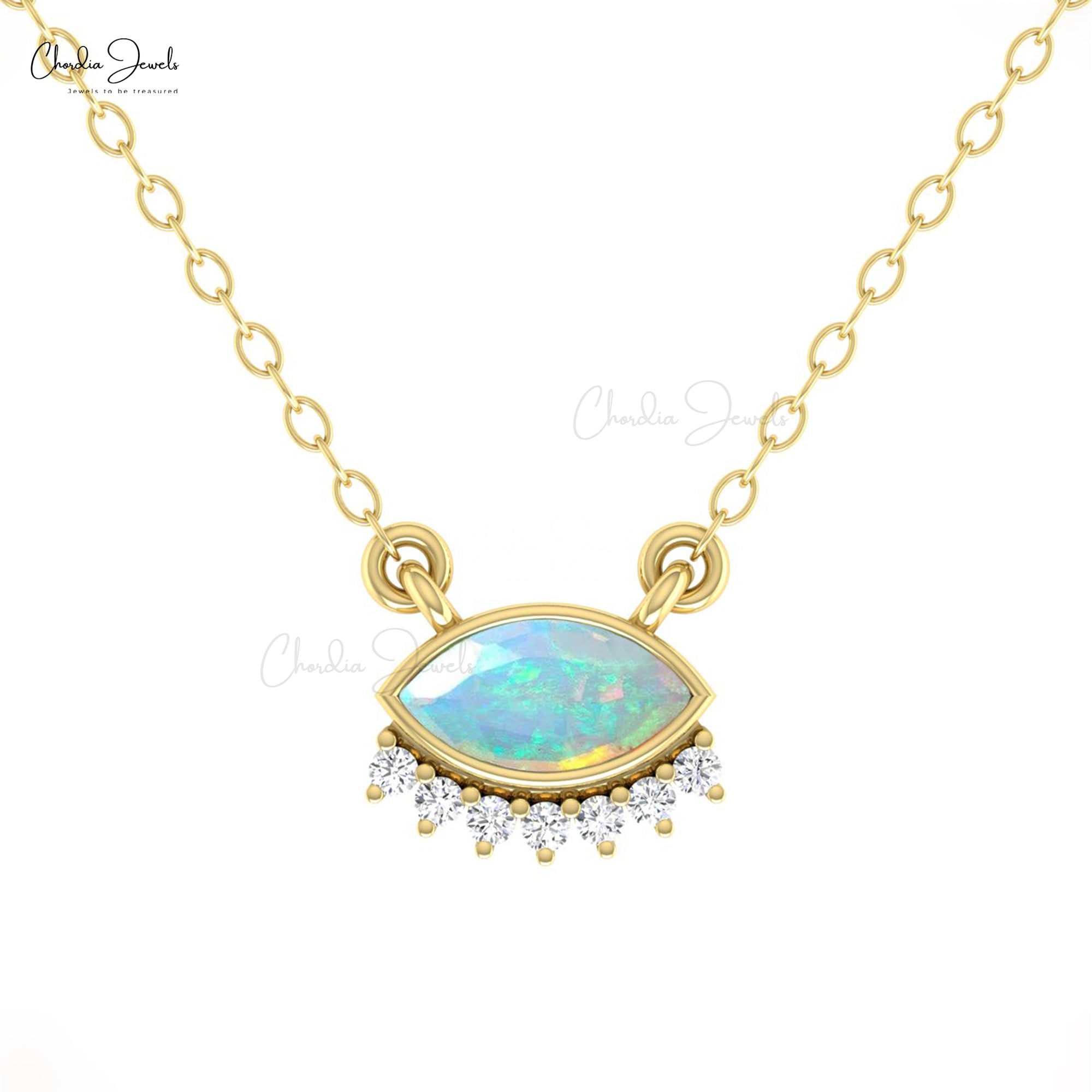 Gemstone Floating Necklace In 14k Real Gold Fire Opal And Diamond Dainty  Chain Necklaces