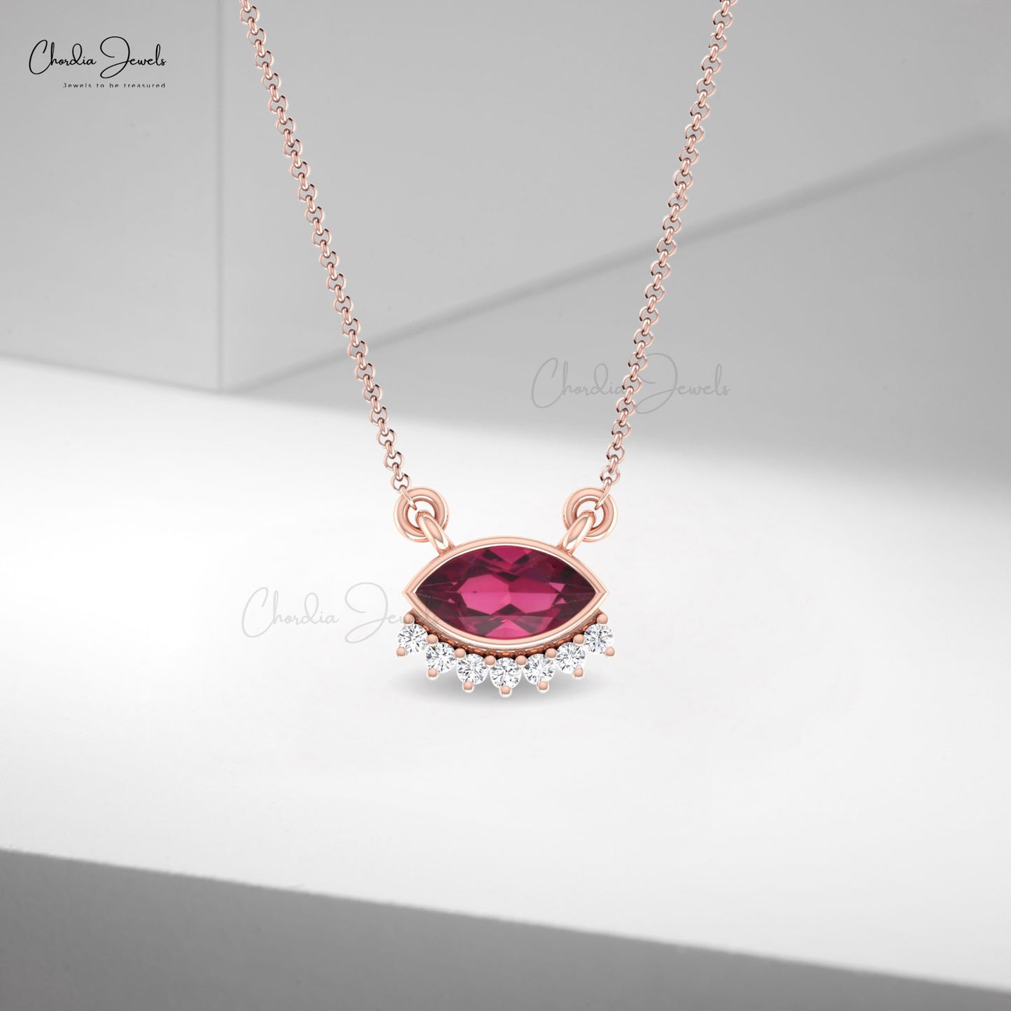 Dainty Diamond Evil Eye Necklace With 0.35 Ctw Rhodolite Garnet 14k Pure Gold Fine Jewelry