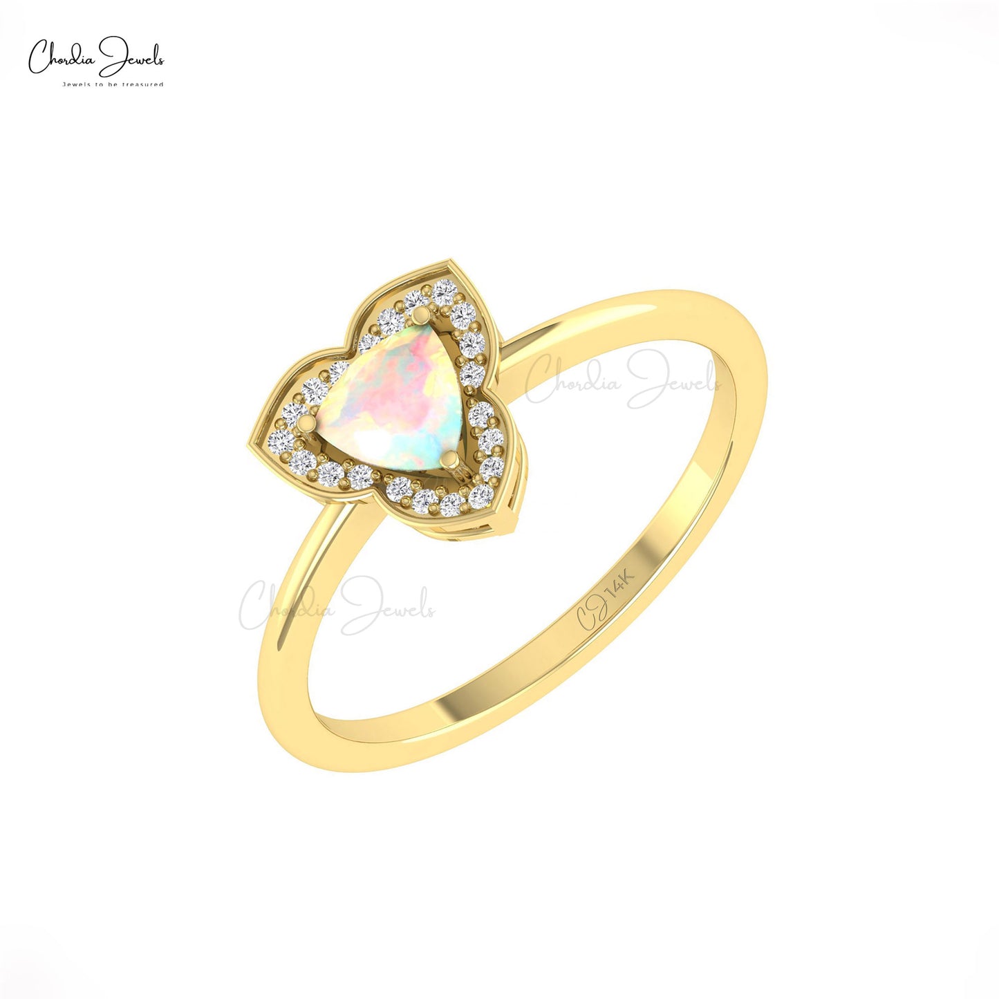 Load image into Gallery viewer, Natural Ethiopian Opal Diamond Halo Ring 14k Solid Gold Trillion Ring For Anniversary Gift
