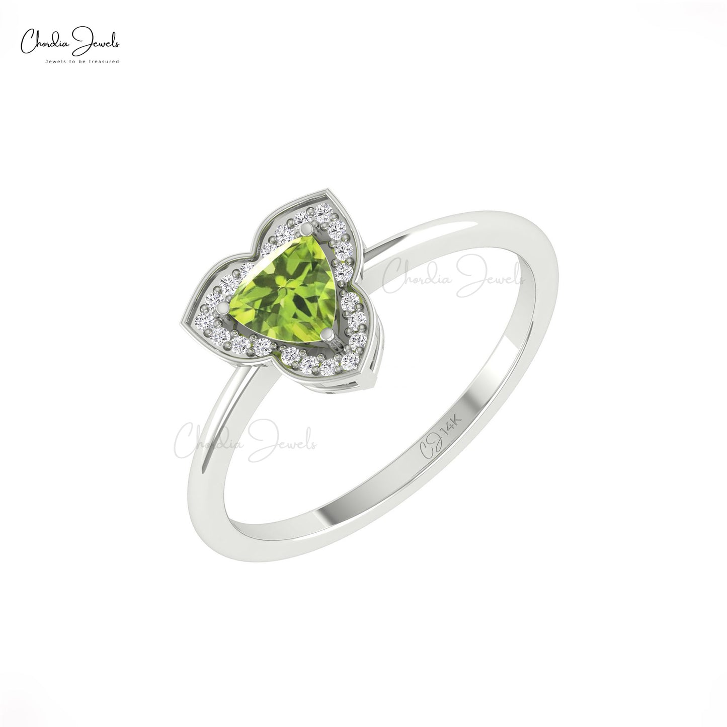 Dazzling 0.42CT Trillion Peridot Minimalist Ring 14k Solid Gold Diamond Halo Dainty Ring