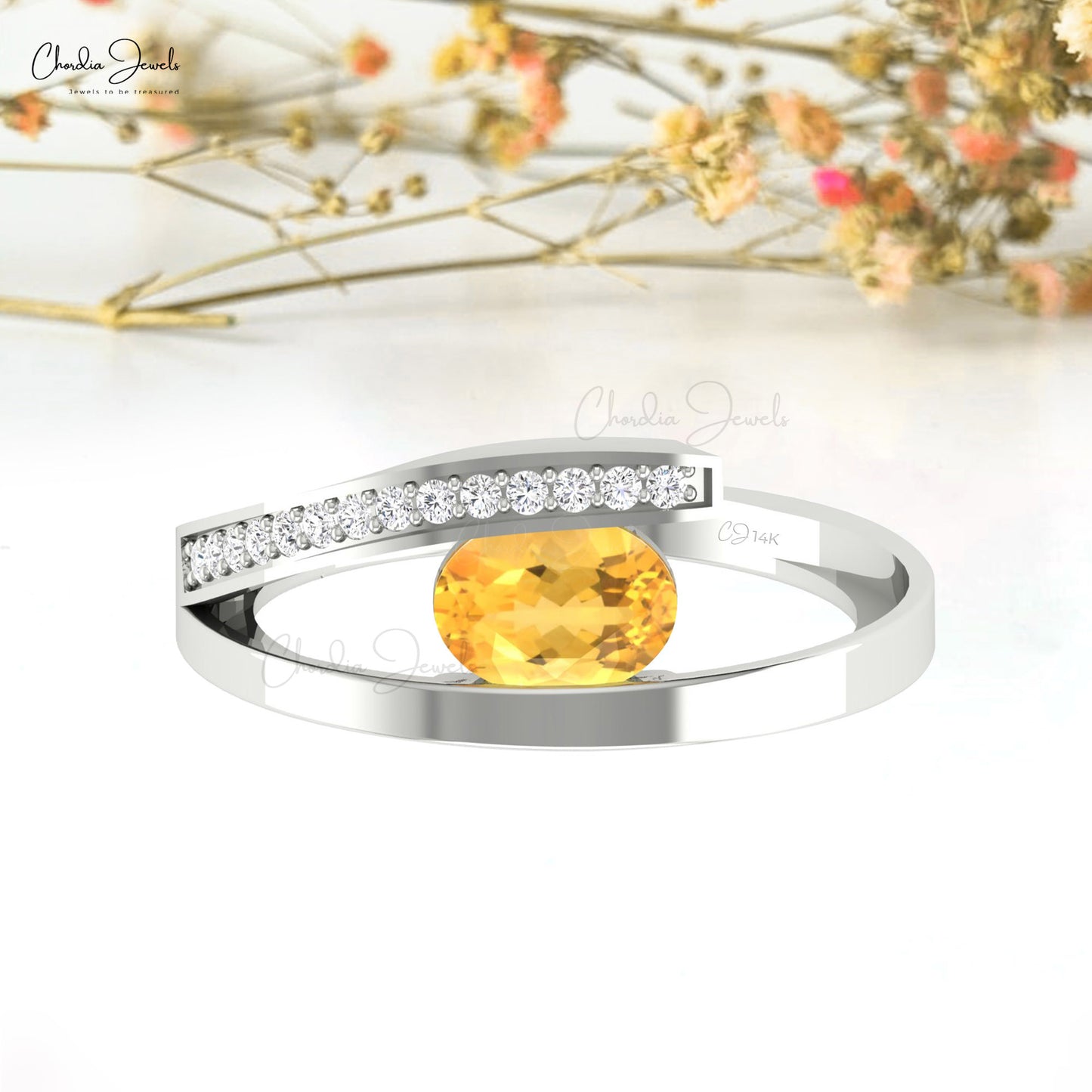 Stunning 14k Solid Gold Bypass Ring Genuine 0.72ct Citrine & Diamond Split Shank Ring