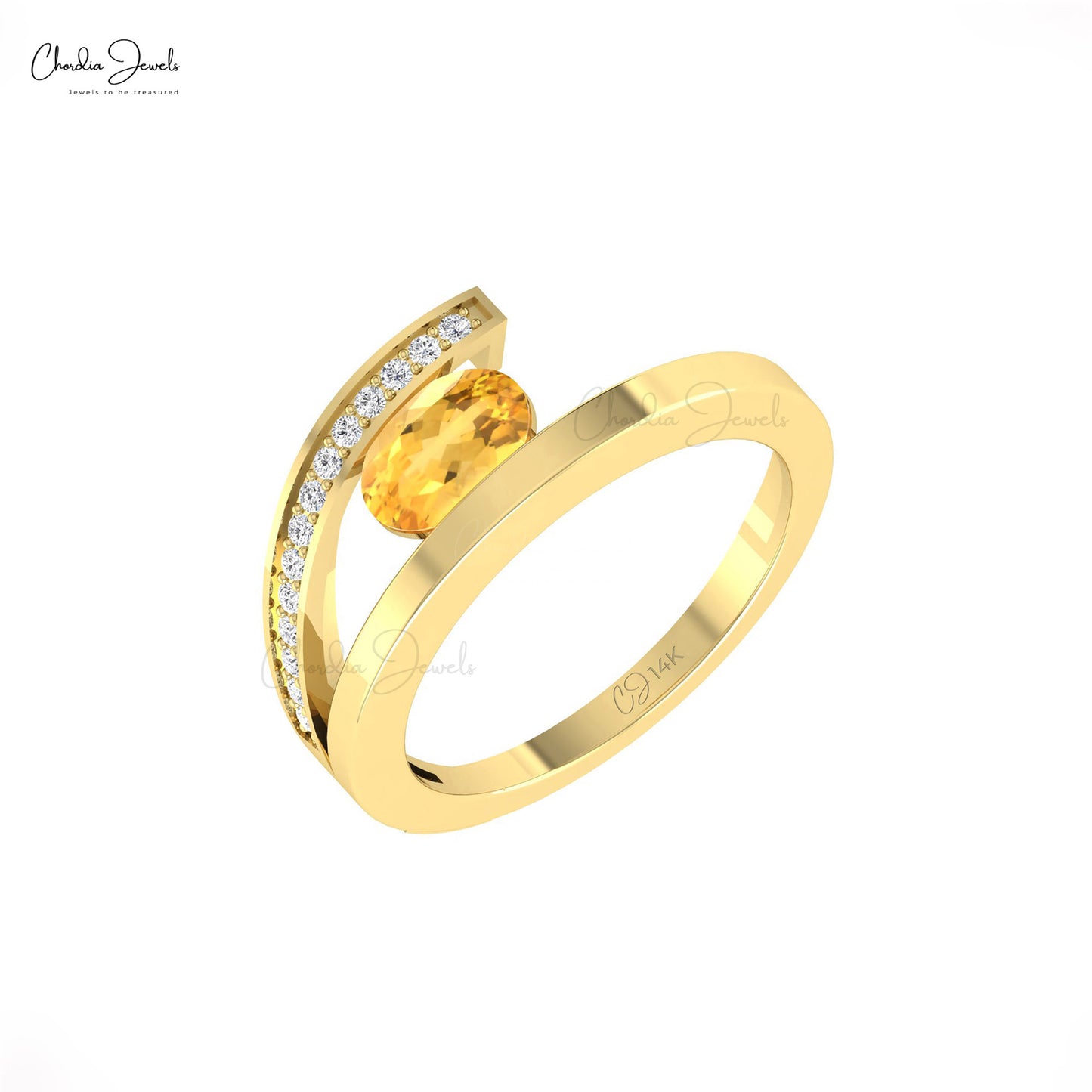 Load image into Gallery viewer, Stunning 14k Solid Gold Bypass Ring Genuine 0.72ct Citrine &amp;amp; Diamond Split Shank Ring
