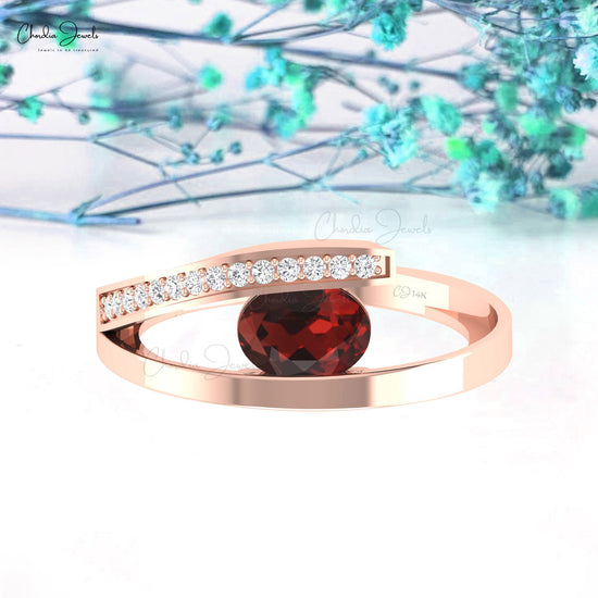 Alluring 14k Solid Gold Dainty Diamond Ring Natural 0.72ct Garnet Gemstone Bypass Ring