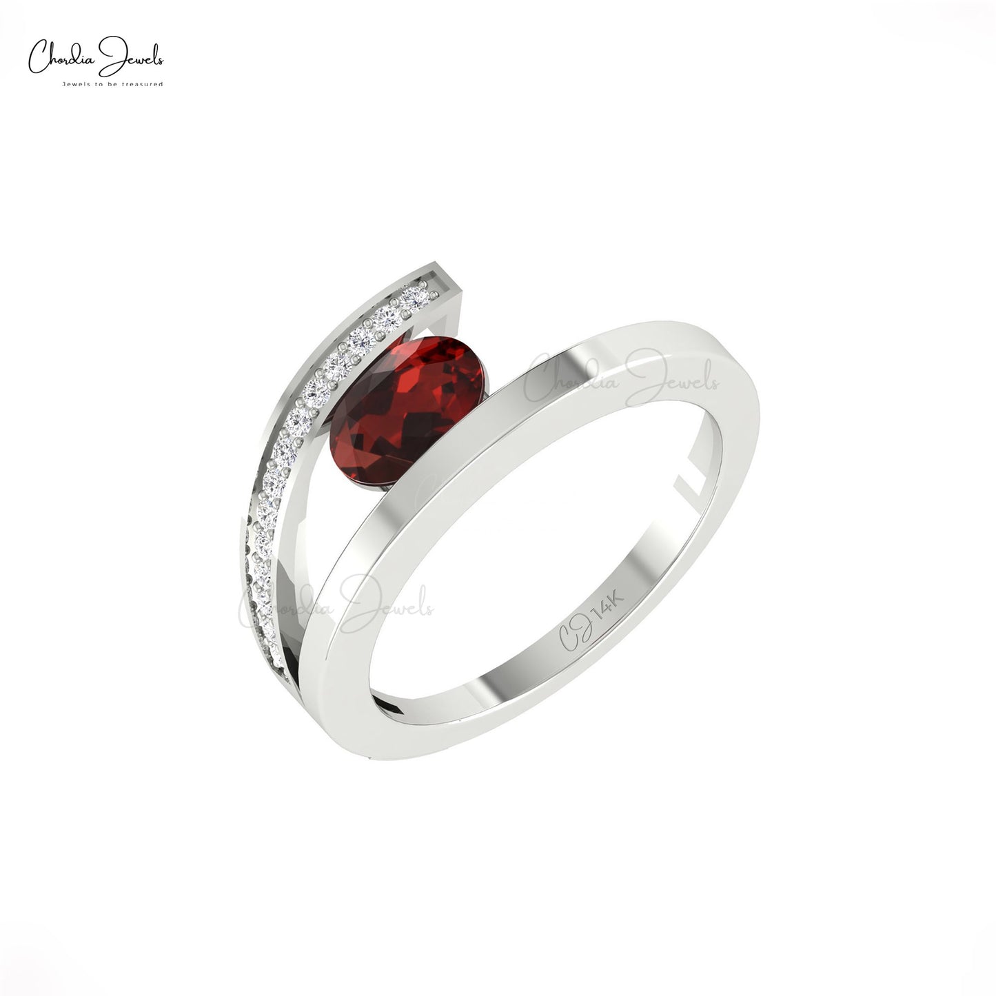 Alluring 14k Solid Gold Dainty Diamond Ring Natural 0.72ct Garnet Gemstone Bypass Ring