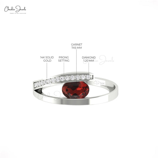 Alluring 14k Solid Gold Dainty Diamond Ring Natural 0.72ct Garnet Gemstone Bypass Ring