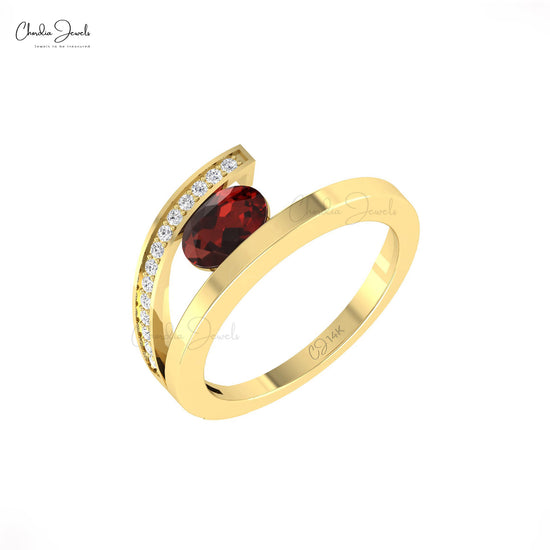 Load image into Gallery viewer, Alluring 14k Solid Gold Dainty Diamond Ring Natural 0.72ct Garnet Gemstone Bypass Ring
