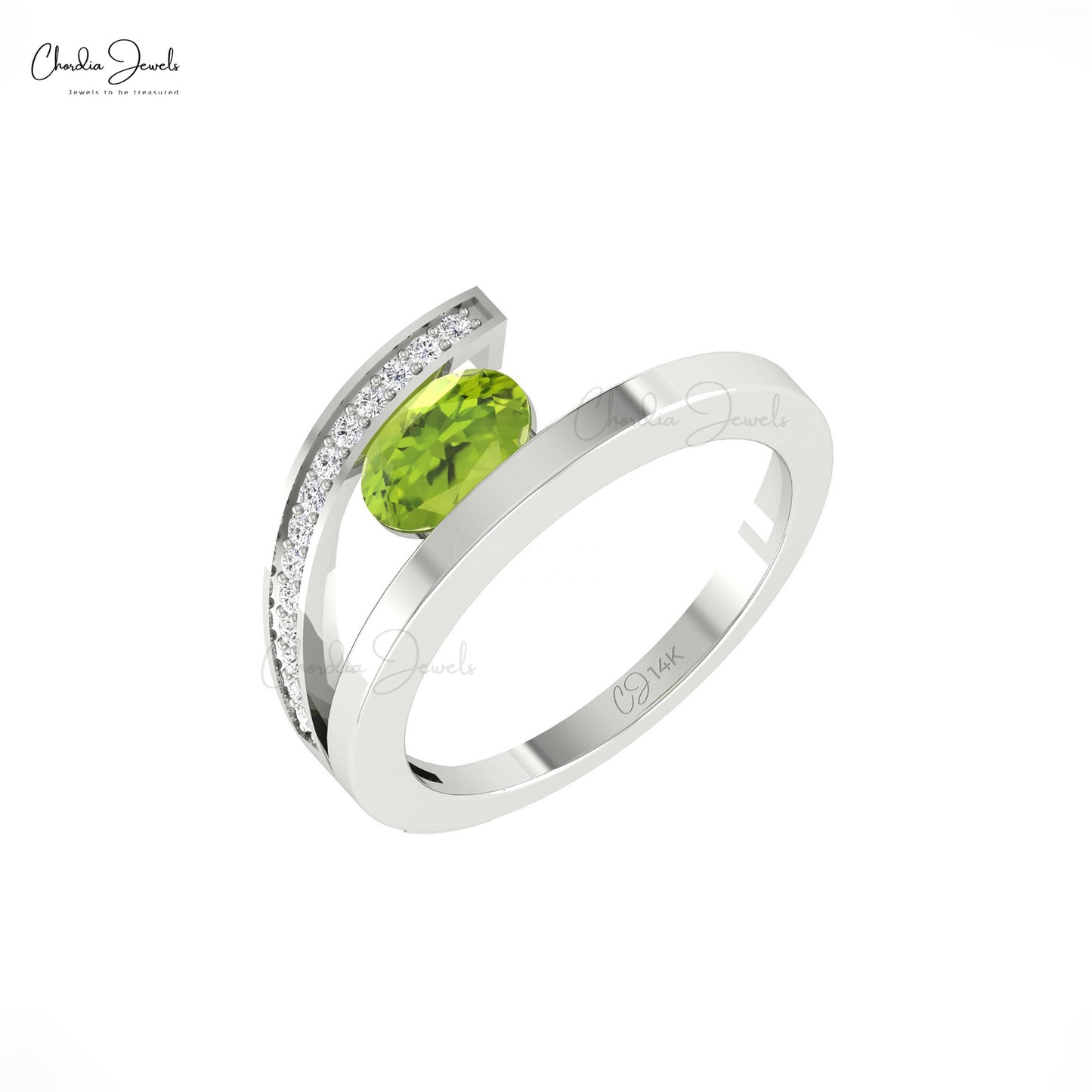 Natural Peridot Diamond Split Shank Ring For Her August Birthstone