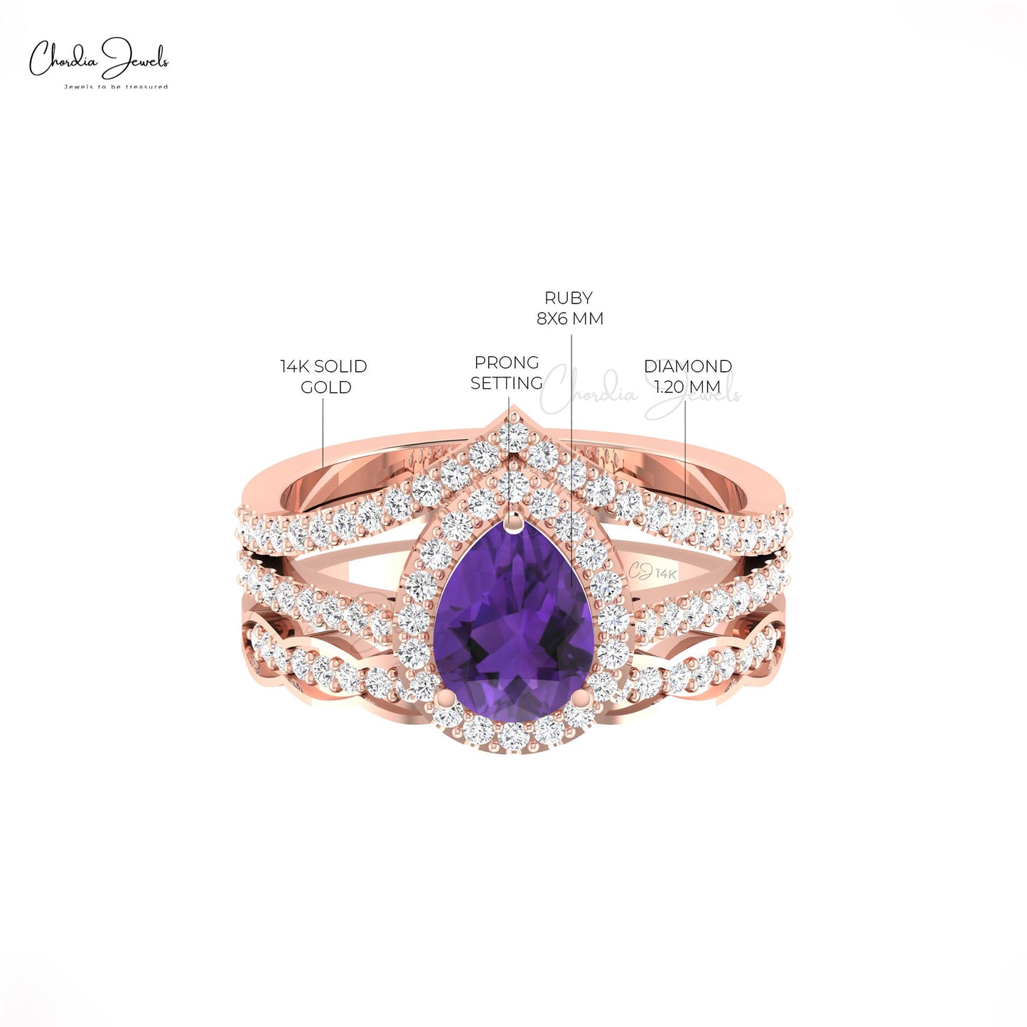 Natural 0.96ct Amethyst Gemstone Multilayer Shank Ring 14k Solid Gold Diamond Halo Ring