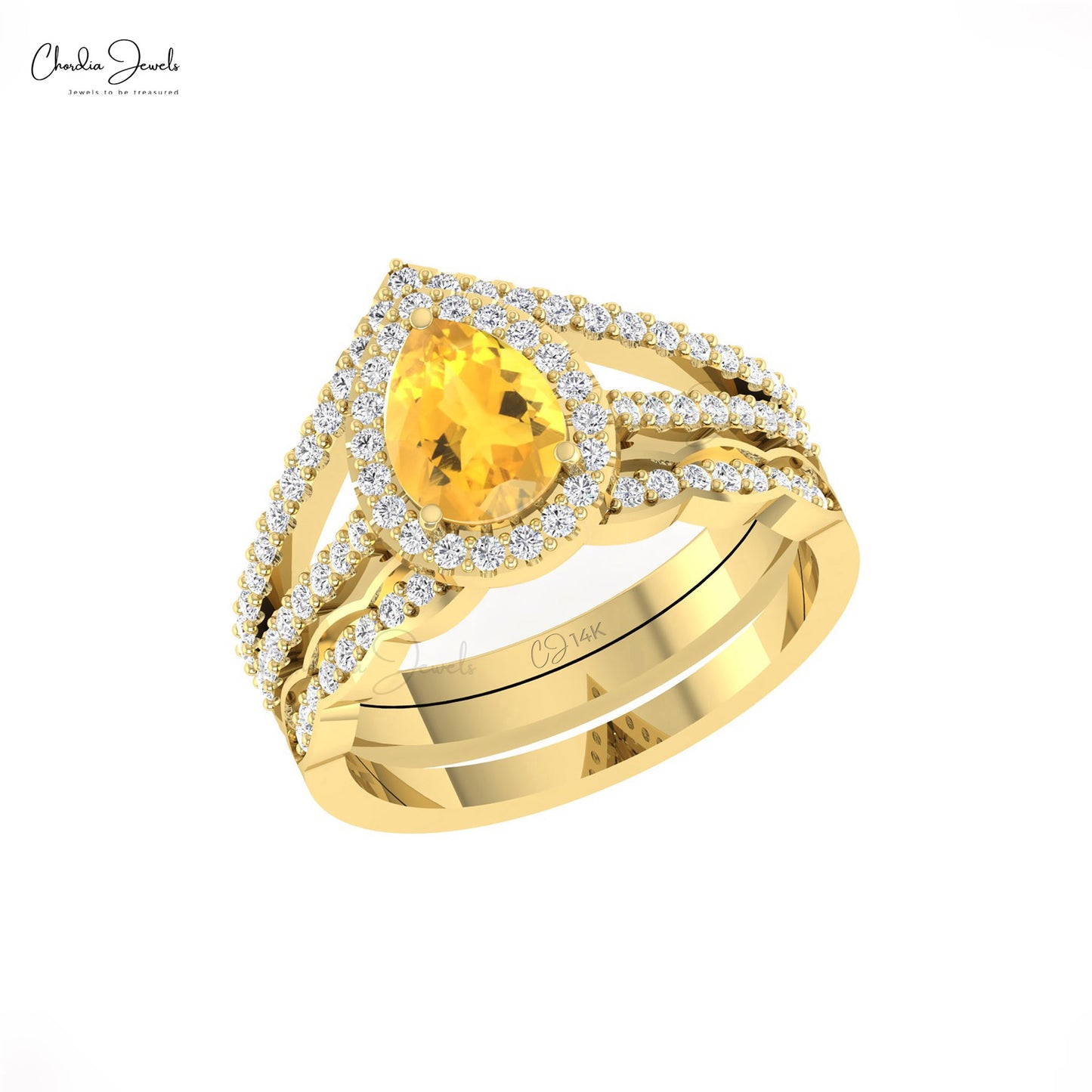 Stunning 14k Solid Gold Handcrafted Ring Genuine Citrine & Diamond Halo Promise Ring For Her