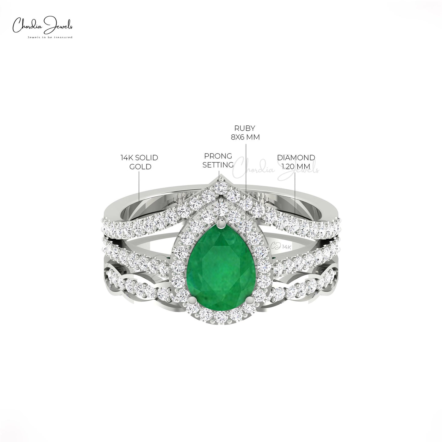 Dazzling 1.5ct Emerald Gemstone Wedding Ring 14k Solid Gold Diamond Halo Multi Shank Ring