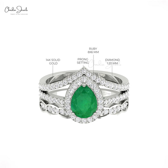 Load image into Gallery viewer, Dazzling 1.5ct Emerald Gemstone Wedding Ring 14k Solid Gold Diamond Halo Multi Shank Ring
