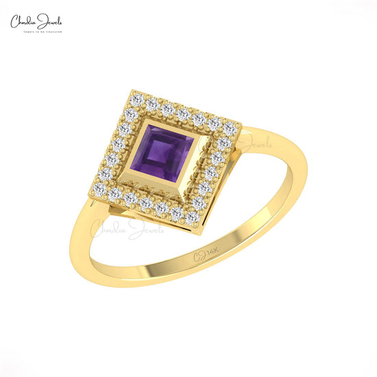 Load image into Gallery viewer, Exquisite 0.32ct Amethyst Gemstone Statement Ring 14k Solid Gold Diamond Halo Wedding Ring
