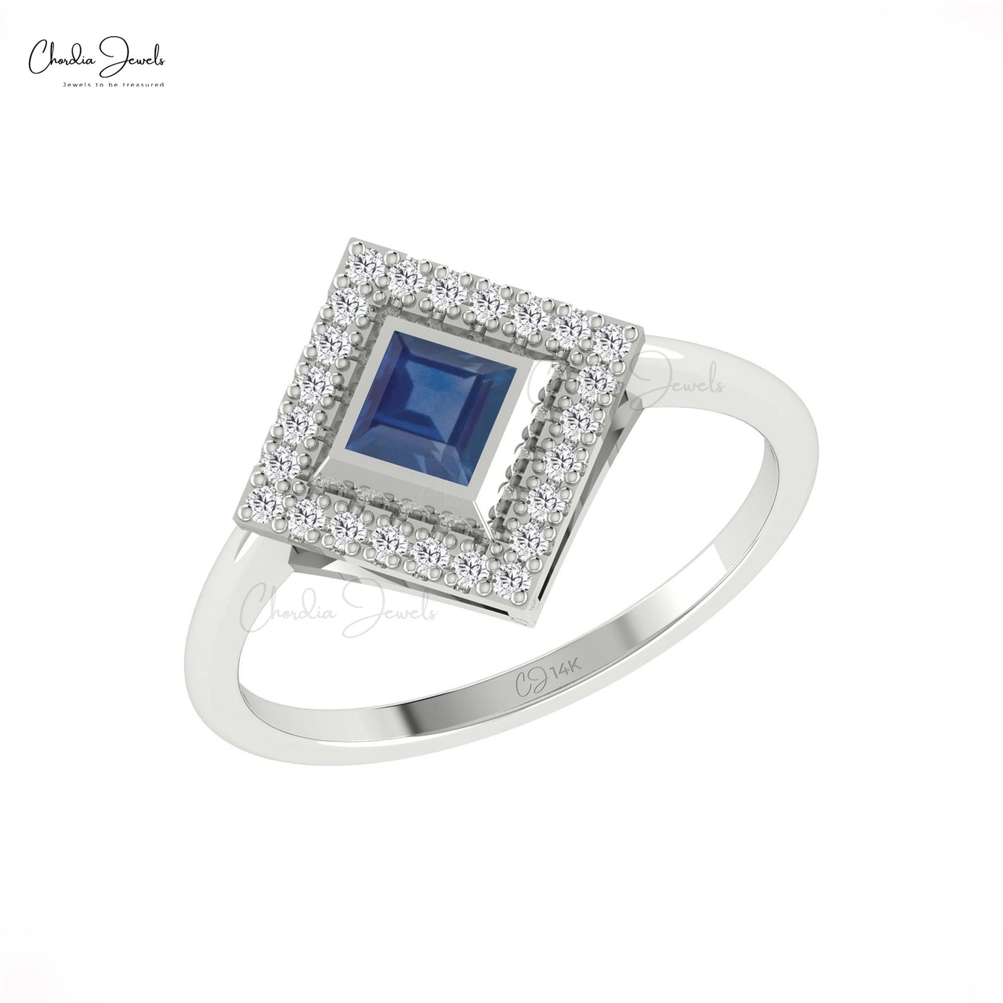 Genuine 0.48ct Blue Sapphire Fine Stone Ring 14k Solid Gold Diamond Halo Ring For Women